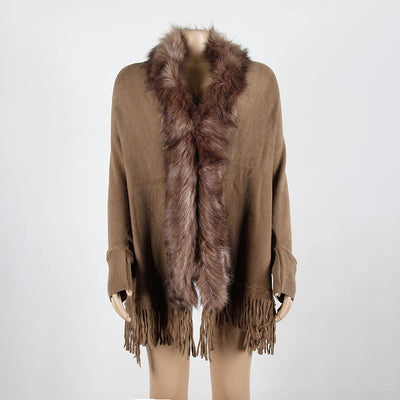 Capa Cardigan con Cuello de Piel y Flecos para Otoño e Invierno - Image 7