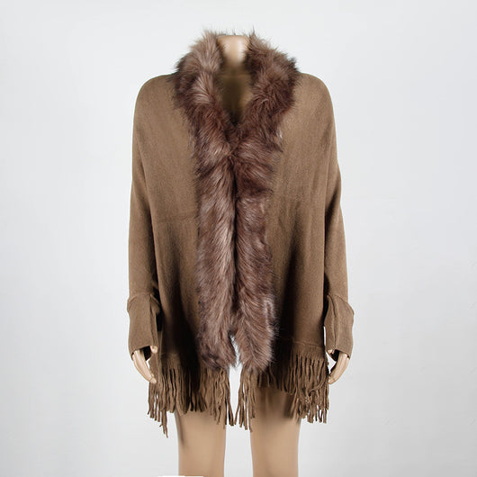 Capa Cardigan con Cuello de Piel y Flecos para Otoño e Invierno - Image 7