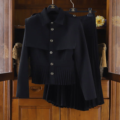 Traje Falda Plisada Estilo Occidental Elegante Dos Piezas para Mujer