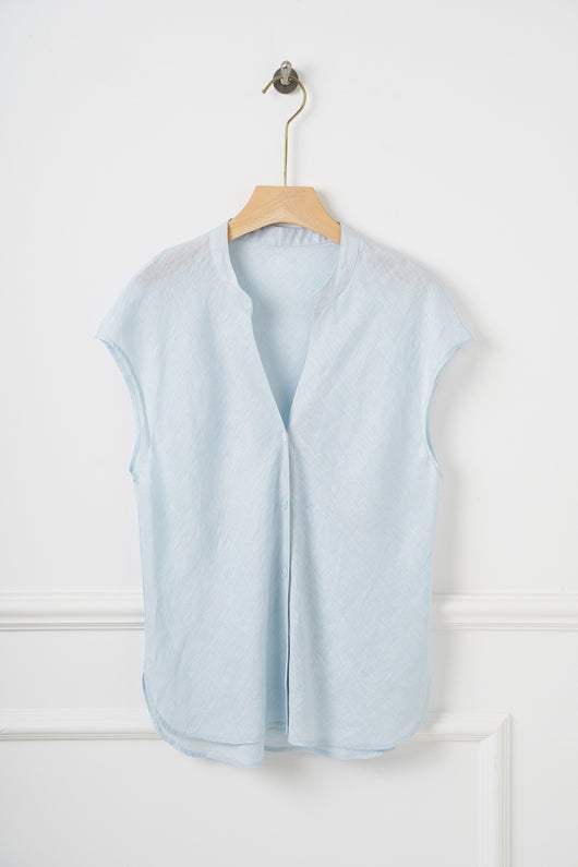 Blusa Lino Puro Cuello V Sin Mangas - Estilo Old Money Minimalista - Image 33