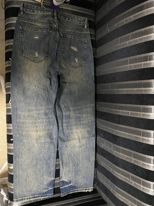 Pantalones Vaqueros Anchos Rotos con Detalles de Agujeros y Parches Personalizados para Hombre - Image 13