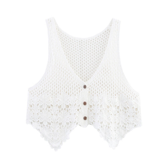 Chaleco Tejido Calado Retro para Mujer