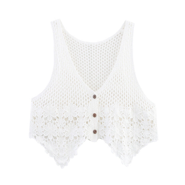 Chaleco Tejido Calado Retro para Mujer