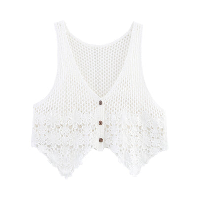 Chaleco Tejido Calado Retro para Mujer