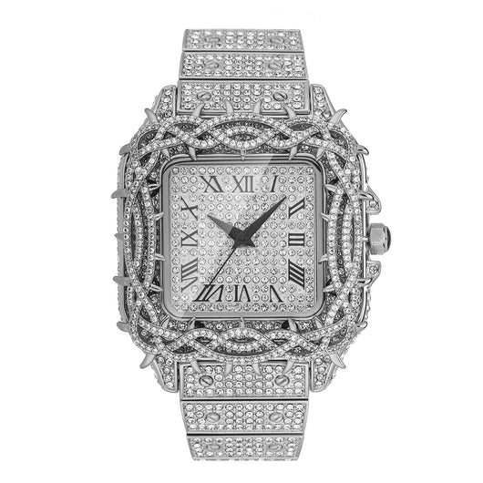 Reloj Cuadrado Hip Hop Diamante Completo con Esfera de Espinas y Circonitas Incrustadas para Hombre - Image 6