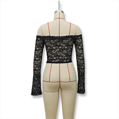 Blusa de Encaje Elegante Hombros Descubiertos Manga Larga - Image 22
