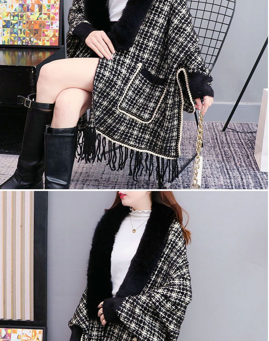 Poncho Cárdigan de Invierno con Cuello de Pelaje Sintético y Borlas - Talla Grande - Image 18