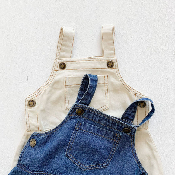 Mono Jumpsuit para Bebé en Denim de Algodón con Detalle Triangular