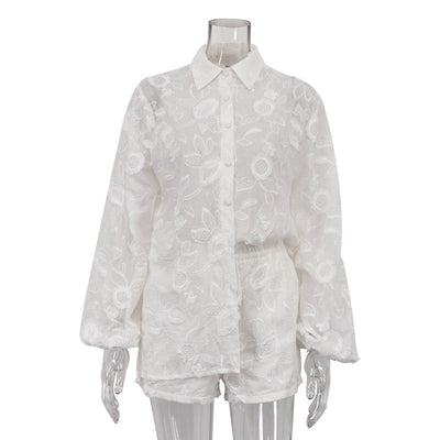 Conjunto Transparente con Bordados y Short de Talle Alto - Image 5