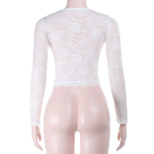Blusa Elegante de Encaje con Escote en V y Mangas Largas - Image 15