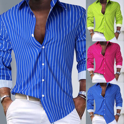 Cardigan Rayado Hombre Otoño Invierno - Camisa Manga Larga Estilo Europeo