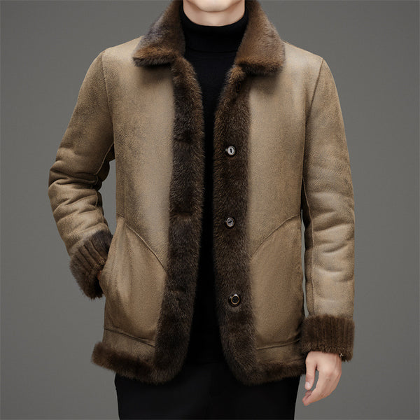 Abrigo de Invierno para Hombre con Cuello Solapa y Piel de Visón Dorado