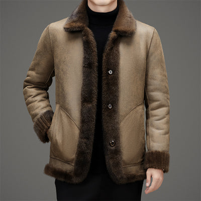 Abrigo de Invierno para Hombre con Cuello Solapa y Piel de Visón Dorado - Image 2