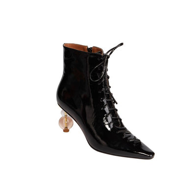 Botas Martin de Cuero con Tacón de Cristal, Cordones y Cierre - Image 4