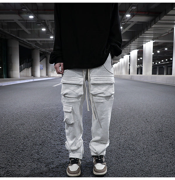 Pantalón de Buzo Recto con Bolsillos Múltiples y Cordón Ajustable