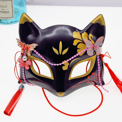 Máscara Zorro Japonesa Pintada a Mano Hefeng Media Cara - Image 10