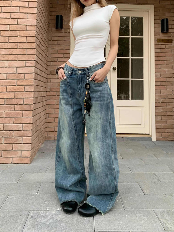 Pantalones Vaqueros Patchwork Retro de Pierna Ancha
