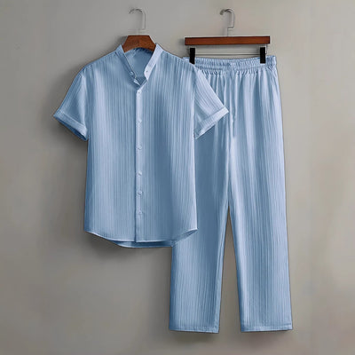 Conjunto de Camisa y Pantalón Corto Bambú Texturizado Multicolor para Hombre