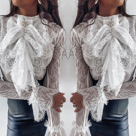 Blusa Ajustada de Encaje con Mangas Largas para Mujer