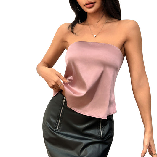 Top Satinado sin Tirantes Escote Strapless Elegante - Image 5