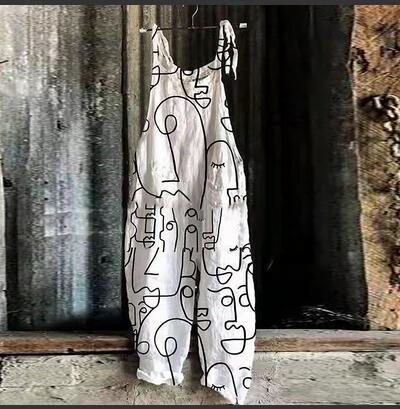 Jumpsuit Retro de Pierna Ancha para Mujer con Estampado Dulce