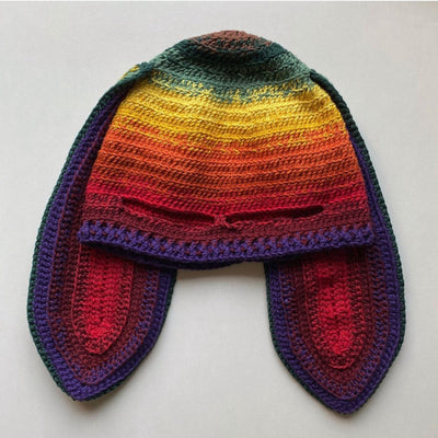Gorro de Punto Artesanal con Orejas de Conejo, Diseño Divertido con Máscara de Un Ojo y Cuernos - Image 15