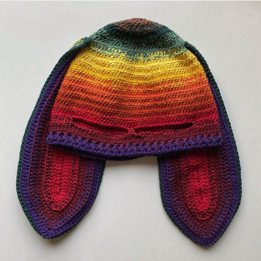 Gorro de Punto Artesanal con Orejas de Conejo, Diseño Divertido con Máscara de Un Ojo y Cuernos - Image 15