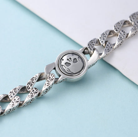 Pulsera de Plata Esterlina para Hombre con Calavera Giratoria y Patrón Retro - Image 17