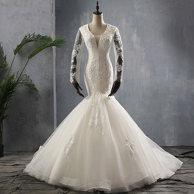 Vestido de Novia Sirena Francés Elegante con Cola Delicada - Image 4