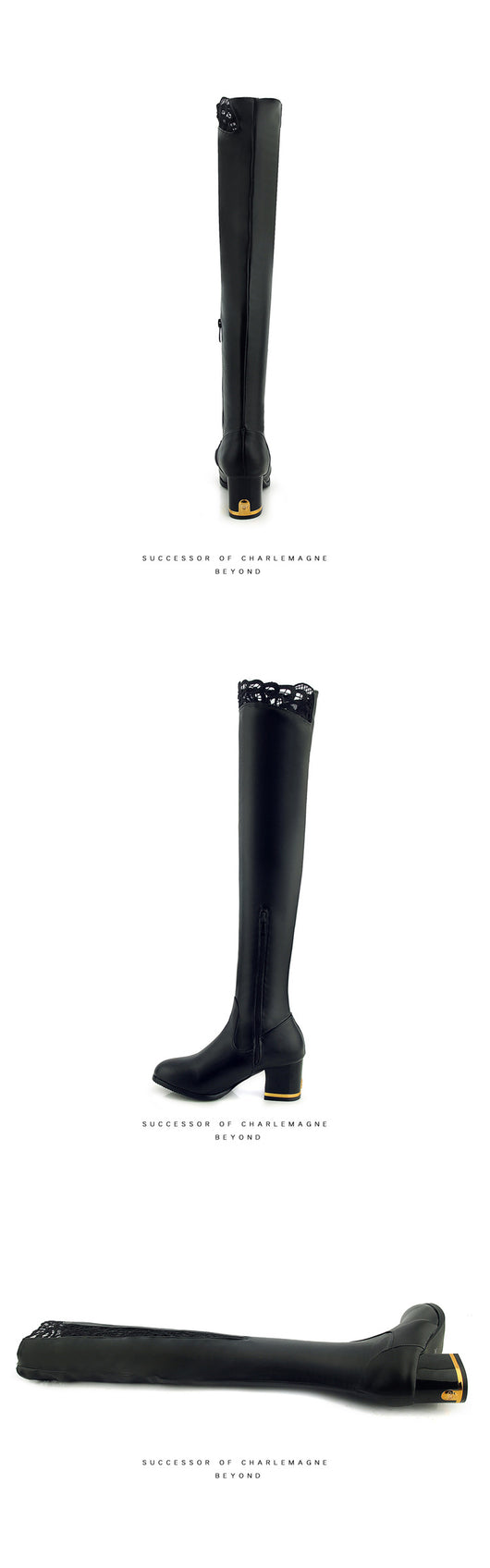 Botas Altas de Encaje Calado con Tacón Grueso - Image 15