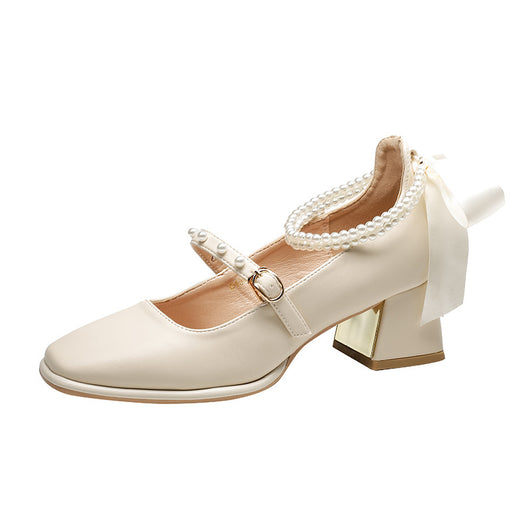 Tacones Gruesos Perla Blanco con Detalles de Perlas - Estilo Elegante - Image 14