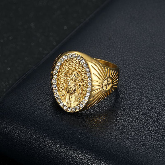 Anillo de Acero Titanio Chapado en Oro para Hombre - Estilo Hip-Hop