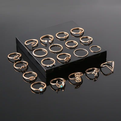 Set de 20 Anillos Geométricos Retro: Lunas, Hojas y Círculos - Image 4