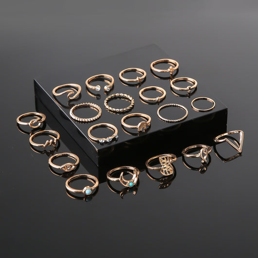 Set de 20 Anillos Geométricos Retro: Lunas, Hojas y Círculos - Image 4