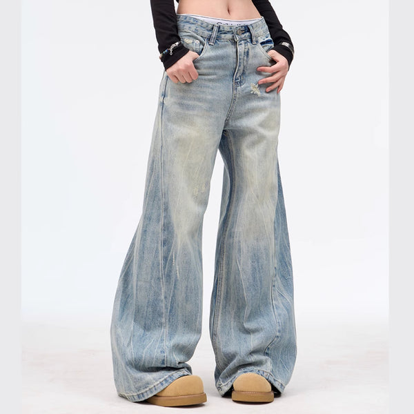 Pantalones Jeans Baggy Rotos Estilo Retro Lavado Vintage