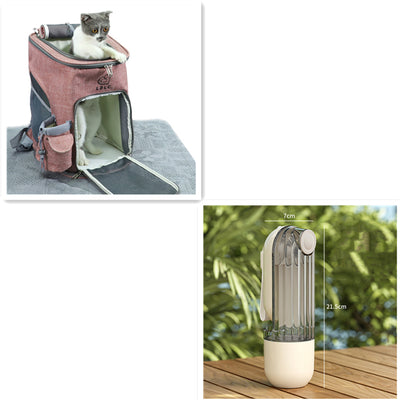 Beige and clear 2-in-1 pet water cup with segment design, 21.5cm tall, for dog walking and feeding. - Image 10