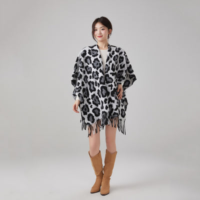 Chal Vintage Estampado Leopardo con Borlas, Cálido y Grueso - Image 4
