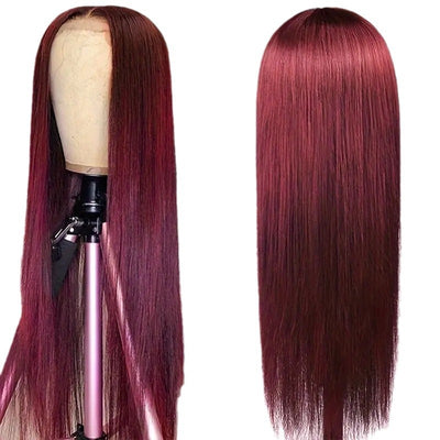 Peluca Roja Vino Cabello Liso Frente de Encaje - Image 5