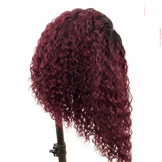 Peluca Encaje Completo Cabello Natural Degradado Borgoña - Frente de Encaje - Image 2