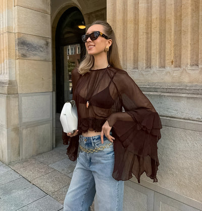 Blusa Semitransparente Suelta Marrón para Mujer - Image 12