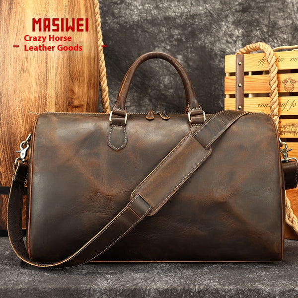 Bolso Bandolera de Cuero Vintage con Gran Capacidad para Viajes