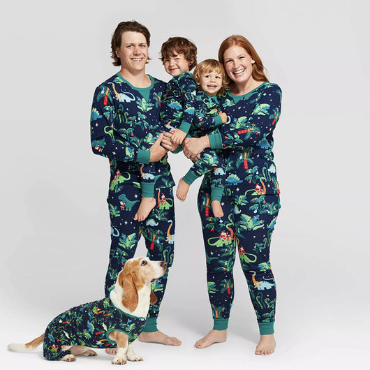 Pijamas Familiares de Algodón con Estampado Perro - Conjunto Papá, Mamá e Hijo