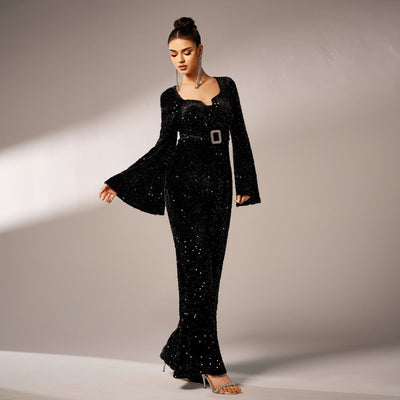 Jumpsuit de Fiesta Largo con Lentejuelas, Cuello Cuadrado y Ajuste Ceñido - Image 13