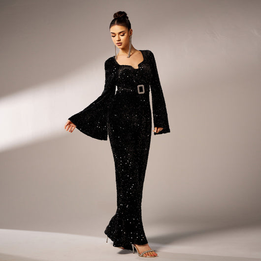 Jumpsuit de Fiesta Largo con Lentejuelas, Cuello Cuadrado y Ajuste Ceñido - Image 13