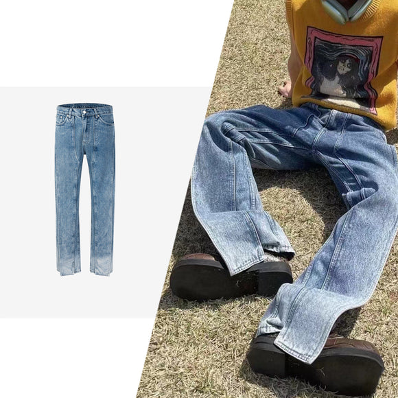 Pantalones Rectos Deconstructidos Lavado Industrial para Hombre