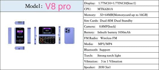 Teléfono Móvil Plegable V8pro con Doble Pantalla - Image 9