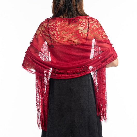 Chal Foulard de Encaje Calado en Colores Sólidos - Image 21