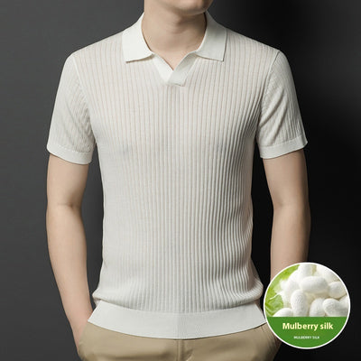 Camiseta de Seda Mulberry para Hombre - Cuello Solapa Manga Corta Lujo Casual - Image 5