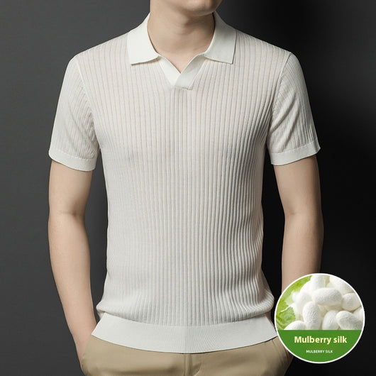 Camiseta de Seda Mulberry para Hombre - Cuello Solapa Manga Corta Lujo Casual - Image 5