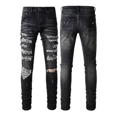 Jeans Slim Fit Gris con Parches de Flores de Marañón y Detalles Perforados - Image 5